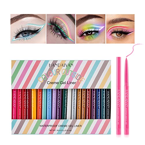 Liquid Eyeliner Bunt, MKNZOME 20 Farben Eyeliner Flüssig Wasserfest Eyeliner Stift Langlebiger Eyeliner Augen Make-up Geschenkset für Cosplay, Täglichen Gebrauch, Halloween, Weihnachten Party von MKNZOME