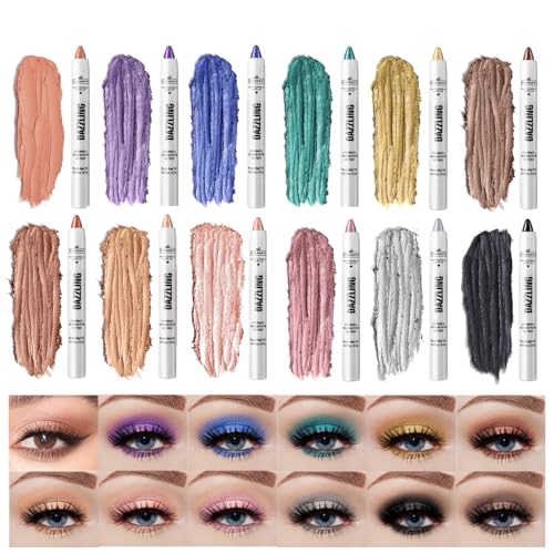 MKNZOME 12PCS Lidschatten Stick, Creme Lidschatten Weiche Cremige Matte Schimmer Lidschatten Stift Bunte Set, Wasserdicht Long-Lasting Schimmerndes Highlight Kosmetischer Glitzer Make Up von MKNZOME