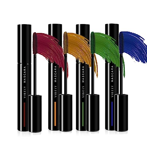 MKNZOME 4 Farben Wimperntusche Schminke, Wimperntusche Wasserfest Bunte Mascara Blau Gelb Grün Burgundy, Augen Make-Up, mit Falsche Wimpern Effekt, Verlängernd, Volumengebend von MKNZOME