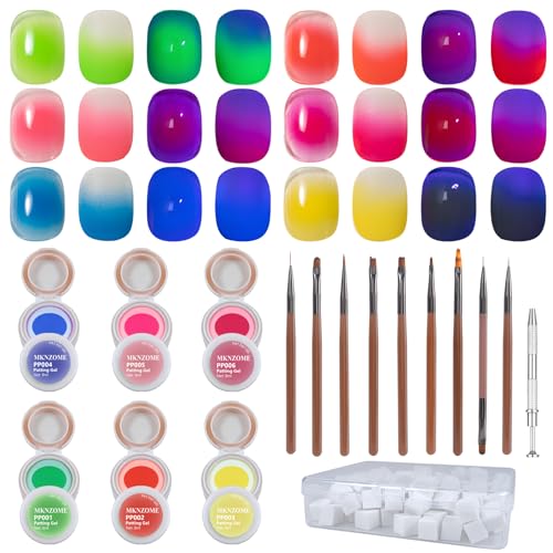 MKNZOME 6 Farben Gel Nagellack Neon Set, 8ml Red Yellow Green Blue Nail Polish Ombre UV Gel Nägel Set mit Nail Art Schwamm, Nagel Deko für DIY Nageldesign, D von MKNZOME