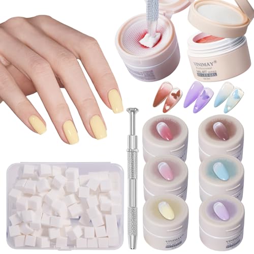 MKNZOME 6 Farben Solid Nagellack, 8ml Nail Polish 100 Stück Nail Art Schwamm mit Metallgreifer, Blau Lila Rot Rosa Braun Ombre Gel Nägel Set Nail Art Nagel Deko für DIY Nageldesign, B MKNZOME 6 Farben Solid Nagellack, 8ml Nail Polish 100 Stück Nail Art Schwamm mit Metallgreifer, Blau Lila Rot Rosa Braun Ombre Gel Nägel Set Nail Art Nagel Deko für DIY Nageldesign, B von MKNZOME