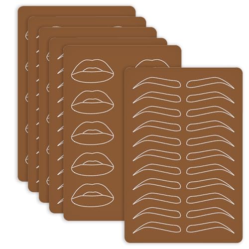 MKNZOME 6 Stück Augenbrauen und Lippen Tattoo Haut Microblading Praxis Silikon Doppelseitig Augenbrauen 3D Makeup Augenbrauen und Lippen Übungshaut Set für Tattoo-Anfänger und erfahrene Künstler von MKNZOME