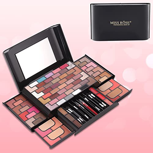 MKNZOME 68 Farben Exquisite Kosmetik Geschenkset Makeup Schmink Kit für Gesicht, Augen und Lippen - Makeup Paletten Schminkkoffer mit Lidschatten Palette, Mädchen Kosmetik Adventkalender Damen von MKNZOME