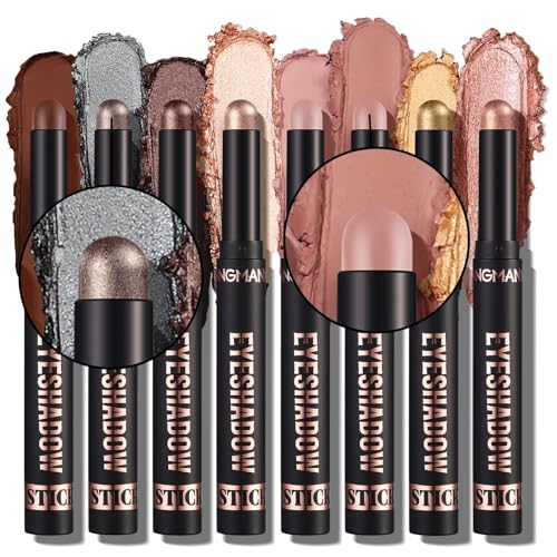 MKNZOME 8PCS Lidschatten Stift, lidschattenstift Eyeshadow Stick Glitzer Creme Lidschatten Matt Highlighter Stick, Wasserfest Long-Lasting Schimmer Lidschatten Sticks Set Make Up von MKNZOME