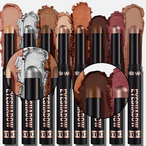 MKNZOME Lidschatten Stift, 8PCS lidschattenstift Eyeshadow Stick Glitzer Creme Lidschatten Matt Highlighter Stick, Wasserfest Long-Lasting Schimmer Lidschatten Sticks Set Make Up von MKNZOME