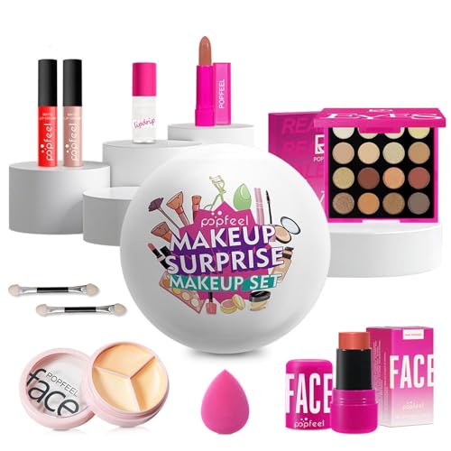 MKNZOME All in One Make Up Set, 8-Teiliges Schmink Geschenkset für Frauen Mädchen, mit Lidschatten, Lippenstift, Lipgloss, Concealer etc, Kosmetik-Starterset mit Aufbewahrungsbox von MKNZOME