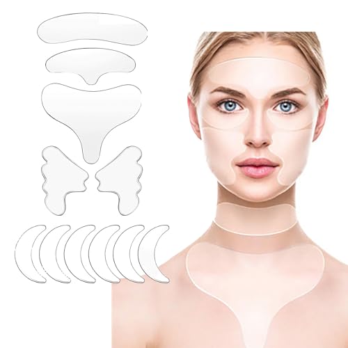 MKNZOME Anti Falten Pflaster, 11 Stück Silikon Faltenpflaster Hautlifting Pad Wiederverwendbare zur Reduzierung Hautfalten, Gesichts Patch zum Glätten und Befeuchten von Augen Hals Stirn Brust von MKNZOME
