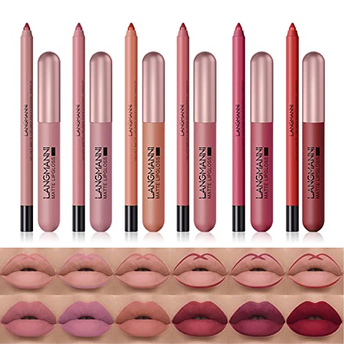 MKNZOME Flüssiger Lippenstift Set, 12 Farben Matte Ink Wasserfest Langlebiger Make Up Lipgloss Set Antihaft Tasse Nicht Lipstick Lippentönung Schminke Geschenk für Frauen Mädchen von MKNZOME