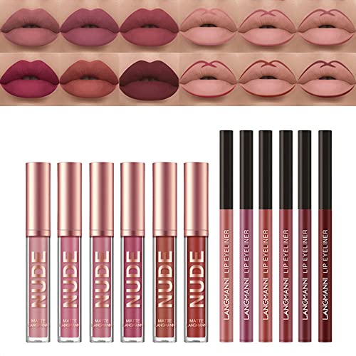 MKNZOME Flüssiger Lippenstift und Lipliner Set,12 Stück Matte Ink Wasserfest Langlebiger Make Up Lipgloss Set Antihaft Tasse Lipstick Lippentönung Schminke Geschenk für Frauen Mädchen von MKNZOME