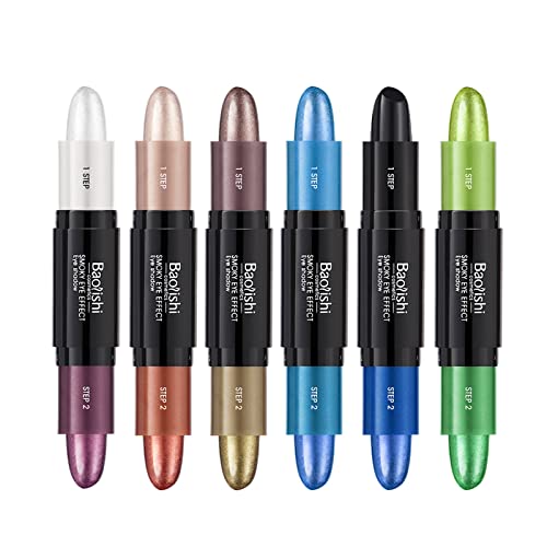 MKNZOME Lidschattenstift Wasserfest, 12 Farben Creme Lidschatten Stift Set mit Anspitzer Metallic Eyeshadow Stick Eyeshadow Pen Langanhaltend Augen Schminke Geschenk für Frauen Mädchen,6 Stuck von MKNZOME