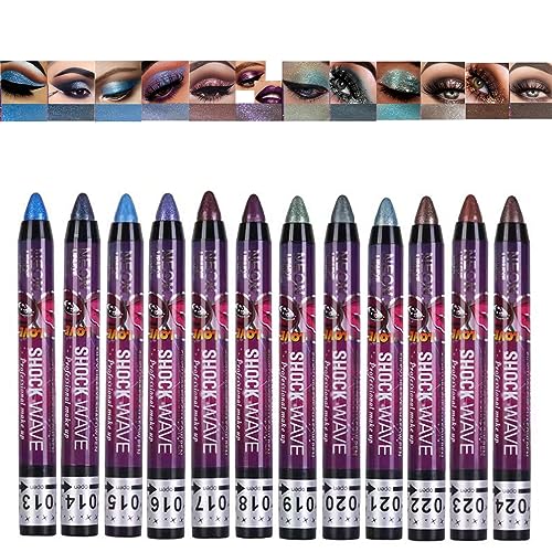 MKNZOME Professionelles Makeup Augenstift Set,12 Farben Wasserdicht Matte Lidschatten Stift Set Eyeshadow Stick Langanhaltend Augen Schminke Geschenk für Frauen Mädchen von MKNZOME