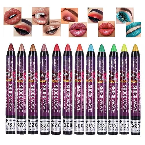 MKNZOME Professionelles Makeup Augenstift Set,12 Farben Wasserdicht Matte Lidschatten Stift Set Eyeshadow Stick Langanhaltend Augen Schminke Geschenk für Frauen Mädchen von MKNZOME