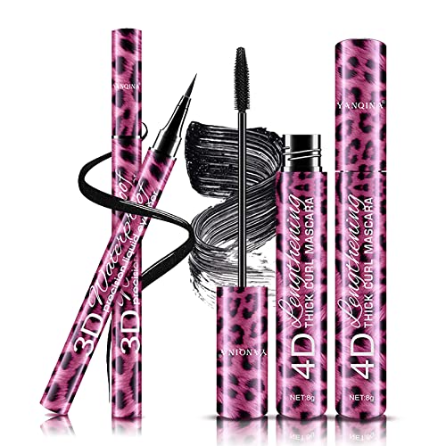 Mascara und Eyeliner Schwarz, MKNZOME 4D Mascara Volumen Wimpern Eyeliner Flüssig Wimperntusche Wasserfest Augen Make Up Geschenk für Frauen und Mädchen von MKNZOME