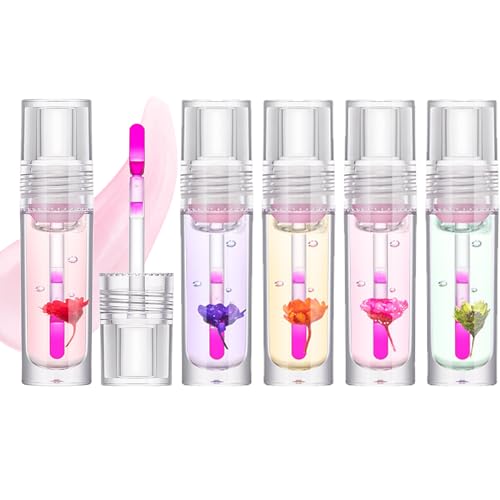 Moisturizing Lippenöl, MKNZOME 5 Stück Lip Oil Lipgloss Set Lippenbalsam Lip Gloss Makeup Geschenke für Lippenpflege und Langanhaltend Pflegende Lippen Frauen Mädchen von MKNZOME
