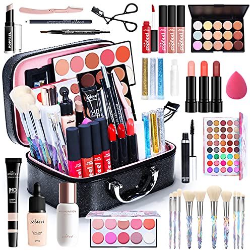 Professionelles Make-up Sets, MKNZOME 34St Schminke Starter Kit mit Schminktasche Tragbare Reise Makeup Paletten Kosmetik Lidschatten Lipgloss Geburtstags Weihnachten Geschenkset von MKNZOME