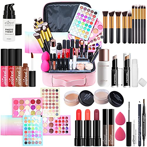 Professionelles Make-up Sets, MKNZOME 32St Schminke Starter Kit mit Schminktasche Tragbare Reise Makeup Paletten Kosmetik Lidschatten Lipgloss Geburtstags Weihnachten Geschenkset von MKNZOME