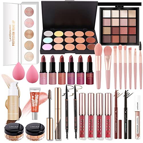 Professionelles Make-up Sets, MKNZOME 33St Schminkset mit Schminktasche Schminkkoffer Mädchen Gefüllt Frauen Makeup Paletten Kosmetik Lidschatten Lipgloss Geburtstags Weihnachten Geschenkset 33pcs von MKNZOME