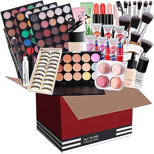 Professionelles Make-up Sets, MKNZOME 50St Schminke Set mit Schminktasche Schminkkoffer Gefüllt Frauen Makeup Paletten Kosmetik Lidschatten Lipgloss Geburtstags Weihnachten Geschenkset von MKNZOME