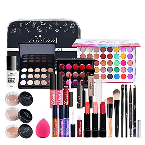 MKNZOME 27-teiliges Make-up-Set für Damen, professionell, mit Make-up-Tasche, Make-up-Paletten, Lidschatten, Lipgloss, Geschenkset für Geburtstag, Weihnachten von MKNZOME