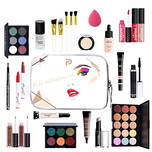 MKNZOME 25-teiliges Make-up-Set für Damen, professionell, mit Make-up-Tasche, Make-up-Paletten, Lidschatten, Lipgloss, Geschenkset für Geburtstag, Weihnachten von MKNZOME