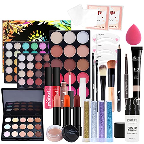 Professionelles Makeup Set, MKNZOME Kosmetik Starter Kit mit Schminktasche Tragbare Reise Makeup Paletten Weihnachten Makeup Set mit Augenbrauencreme Lidschatten Lippenstift Lipgloss Mascara von MKNZOME