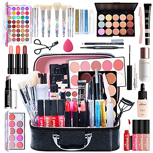 Professionelles Makeup Set, MKNZOME Kosmetik Starter Kit mit Schminktasche Tragbare Reise Makeup Paletten Weihnachten Makeup Set mit Augenbrauencreme Lidschatten Lippenstift Lipgloss Mascara #3 von MKNZOME