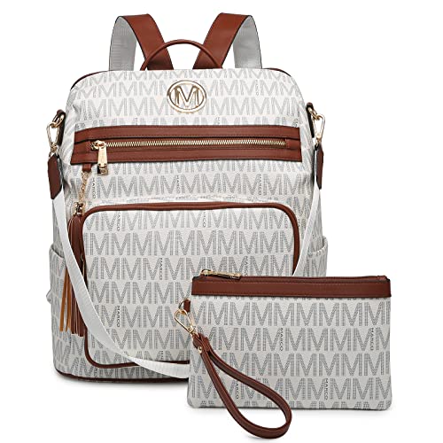 MKP COLLECTION Modischer Damen-Rucksack, Geldbörse, wandelbar, groß, Damen-Rucksack, Reise-Schultertaschen, Handtaschen-Set mit Quaste, 2 Stück, Weiss/opulenter Garten, 13.5" L x 6" W x 14.25" H, von MKP COLLECTION