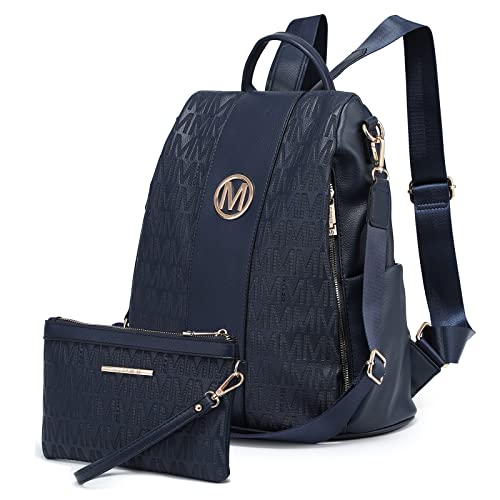 MKP COLLECTION Modischer Damen-Rucksack, Geldbörse, mehrere Taschen, Anti-Diebstahl-Rucksack, Reise-Umhängetasche, Handtaschen-Set, 2-teilig, Blau, Medium, Modischer Damen-Rucksack von MKP COLLECTION