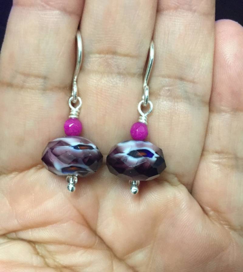 Amethyst Lampwork Ohrringe, Sterling Silber, Lila Glas Art Ohrringe von MKcreationsCrafts
