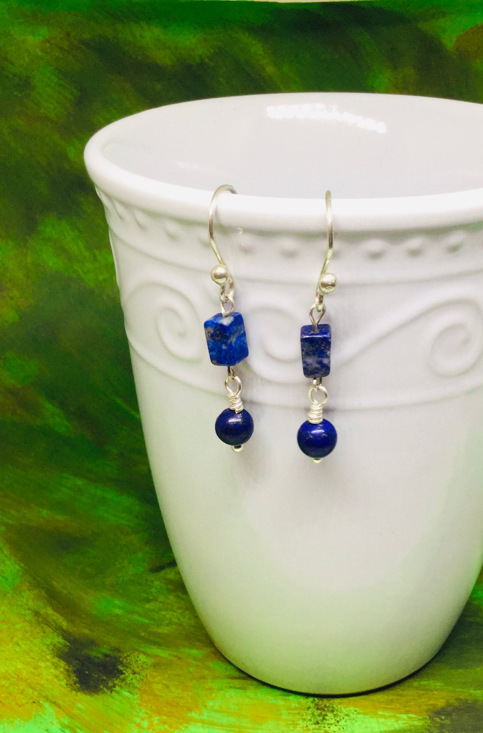 Lapislazuli Ohrringe in Sterling Silber, Blau Baumeln Ohrring, Edelstein Ohrringe, Geschenk Für Sie von MKcreationsCrafts
