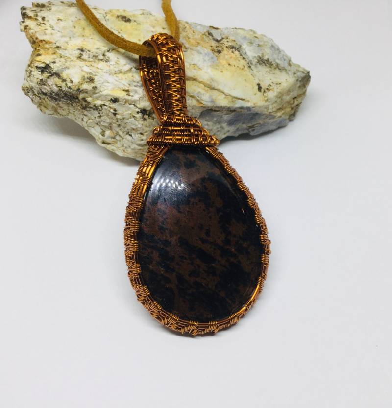 Mahagoni Obsidian Wire Wrapped Anhänger, Braune Halskette von MKcreationsCrafts