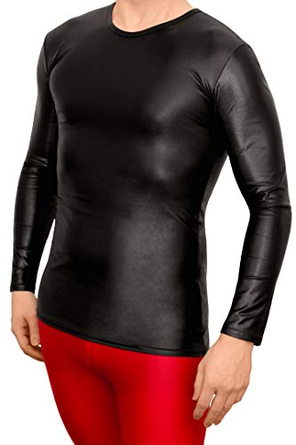 Herren Wetlook T-Shirt Slim-Fit Lange Ärmel Longsleeve, glänzend, Stretch, 80% Polyamid 20% Elasthan M, Weiß von ML-Sport24