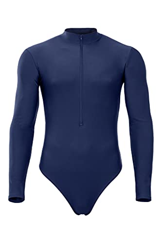 ML-Sport24 Herren Stringbody mit Kragen Frontreißverschluss lange Ärmel, matt, stretch, 80% Polyamid 20% Elasthan S, Anthrazit von ML-Sport24