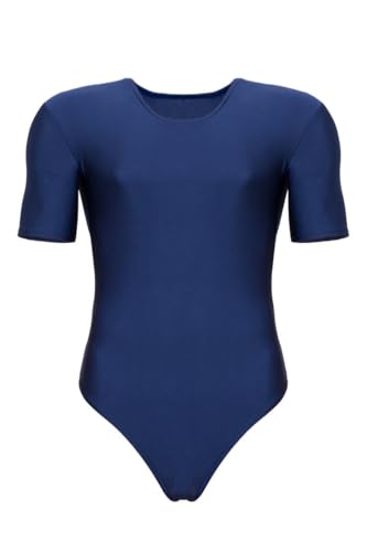 ML-Sport24 Herren Stringbody sportlich legere kurze Ärmel, Druckverschluss im Schritt, glänzend, stretch, 80% Polyamid 20% Elasthan L, Marine von ML-Sport24