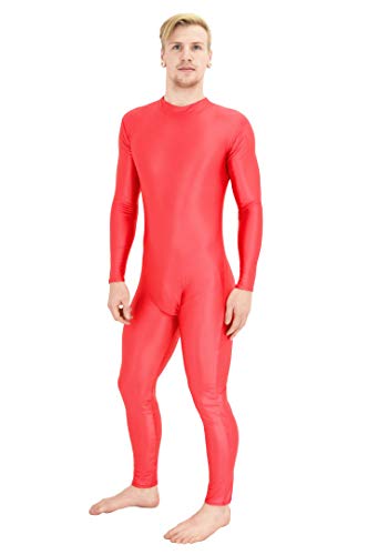 ML-Sport24 Herren Wetlook Ganzanzug lange Ärmel lange Beine Kragen Rückenreißverschluss Jumpsuit Catsuit Overall 80% Polyamid 20% Elasthan XXL, Rot von ML-Sport24