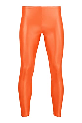 ML-Sport24 Herren Wetlook Leggings glänzend Stretch Shiny 80% Polyamid 20% Elasthan, L, Orange von ML-Sport24
