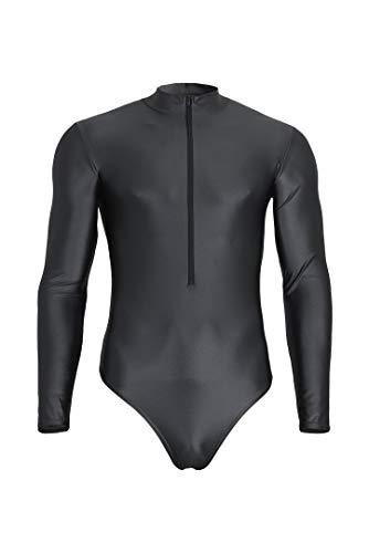 ML-Sport24 Wetlook Herren Stringbody Kragen Front-RV Druckverschluss im Schritt lange Ärmel, glänzend, stretch, 80% Polyamid 20% Elasthan XL, Schwarz von ML-Sport24