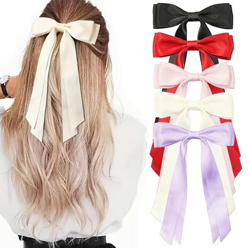 5 PCS Haarschleife,Seidige Satin Haarschleifen Schleife mit Metallklammern und Pferdeschwanzhalter für Damen,Mädchen von MLABINYA