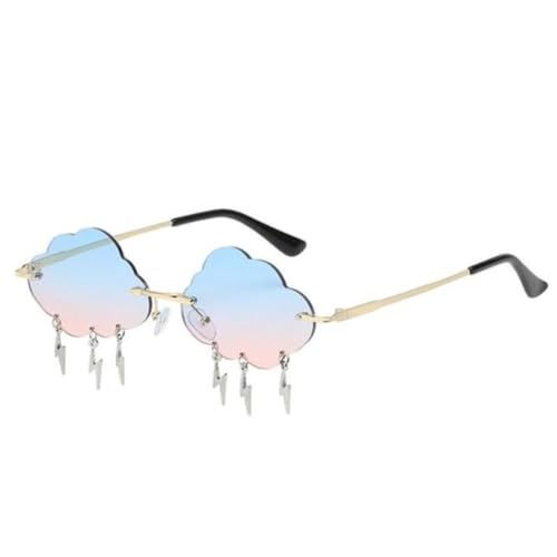 MLEHN Wolkenförmige Disco-Brille für Damen und Herren, Schattierungen, Wolken, Quaste, randlos, Steampunk-Sonnenbrille, blau, Einheitsgröße von MLEHN