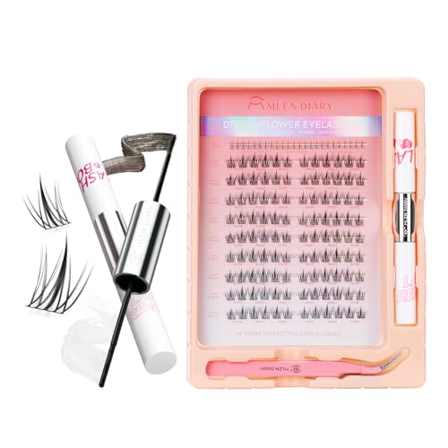 Mlen Diary Wimpern Extensions, 132pcs 9-12mm Falsche Wimpern mit Lash Bond und Seal Remover, Pinzette, Individuelle D Curl Manga Cluster Wimpern, Natürliches Aussehen DIY Wimpernverlängerung Kit von MLEN DIARY