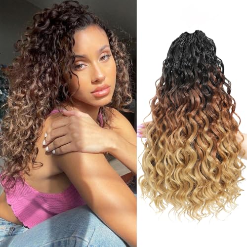 MLETUILPS Pre Looped Ocean Wave Crochet Hair 8 Packs Boho Curly Crochet Hair Short Ocean Braids Pre Twisted Synthetic Deep Wavy Crochet Braids for Women (1B/30/27#, 14 inch) von MLETULIPS