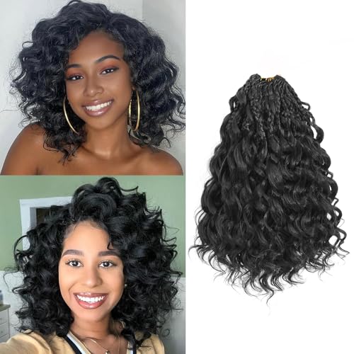 MLETUILPS Pre Looped Ocean Wave Crochet Hair 8 Packs Boho Curly Crochet Hair Short Ocean Braids Pre Twisted Synthetic Deep Wavy Crochet Braids for Women (1B#, 10 inch) von MLETULIPS