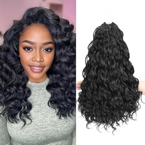 MLETUILPS Pre Looped Ocean Wave Crochet Hair 8 Packs Boho Curly Crochet Hair Short Ocean Braids Pre Twisted Synthetic Deep Wavy Crochet Braids for Women (1B#, 14 inch) von MLETULIPS