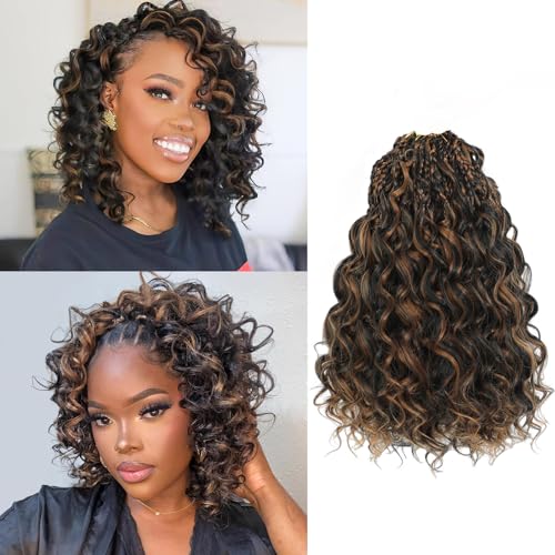 MLETUILPS Pre Looped Ocean Wave Crochet Hair 8 Packs Boho Curly Crochet Hair Short Ocean Braids Pre Twisted Synthetic Deep Wavy Crochet Braids for Women (1BH30#, 10 inch) von MLETULIPS