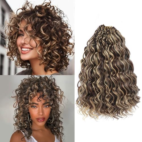 MLETUILPS Pre Looped Ocean Wave Crochet Hair 8 Packs Boho Curly Crochet Hair Short Ocean Braids Pre Twisted Synthetic Deep Wavy Crochet Braids for Women (4H27#, 10 inch) von MLETULIPS