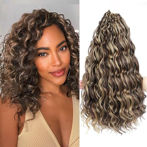 MLETUILPS Pre Looped Ocean Wave Crochet Hair 8 Packs Boho Curly Crochet Hair Short Ocean Braids Pre Twisted Synthetic Deep Wavy Crochet Braids for Women (4H27#, 14 inch) von MLETULIPS