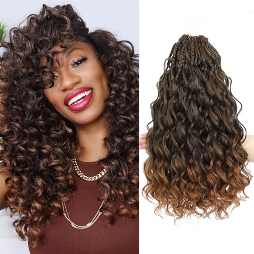 MLETUILPS Pre Looped Ocean Wave Crochet Hair 8 Packs Boho Curly Crochet Hair Short Ocean Braids Pre Twisted Synthetic Deep Wavy Crochet Braids for Women (T30#, 14 inch) von MLETULIPS