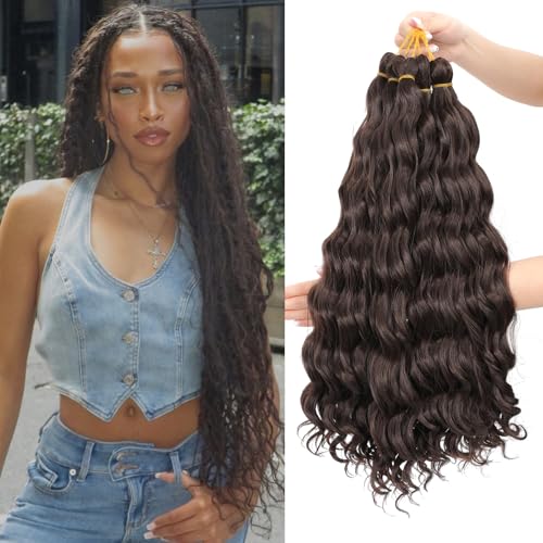 MLETULIPS Curly Crochet Braiding Hair Extensions Deep Wave Braiding Hair Ocean Wave Crochet Hair Soft Synthetic Bohemian Curly Water Wave Crochet Braids for Women (4#, 20 inch/6 pack) von MLETULIPS