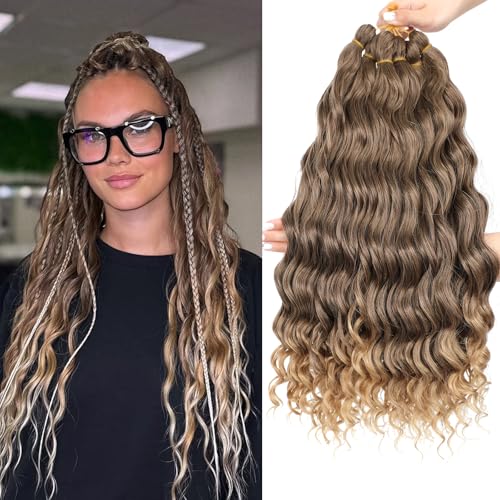MLETULIPS Curly Crochet Braiding Hair Extensions Deep Wave Braiding Hair Ocean Wave Crochet Hair Soft Synthetic Bohemian Curly Water Wave Crochet Braids for Women (T4/27#, 20 inch/6 pack) von MLETULIPS