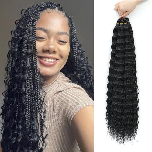 MLETULIPS Ocean Wave Crochet Hair Extensions Deep Wave Braiding Crochet Hair Soft Synthetic Curly Braiding Crochet Hair for Black Women (1B, 18 inch (pack of 6）) von MLETULIPS